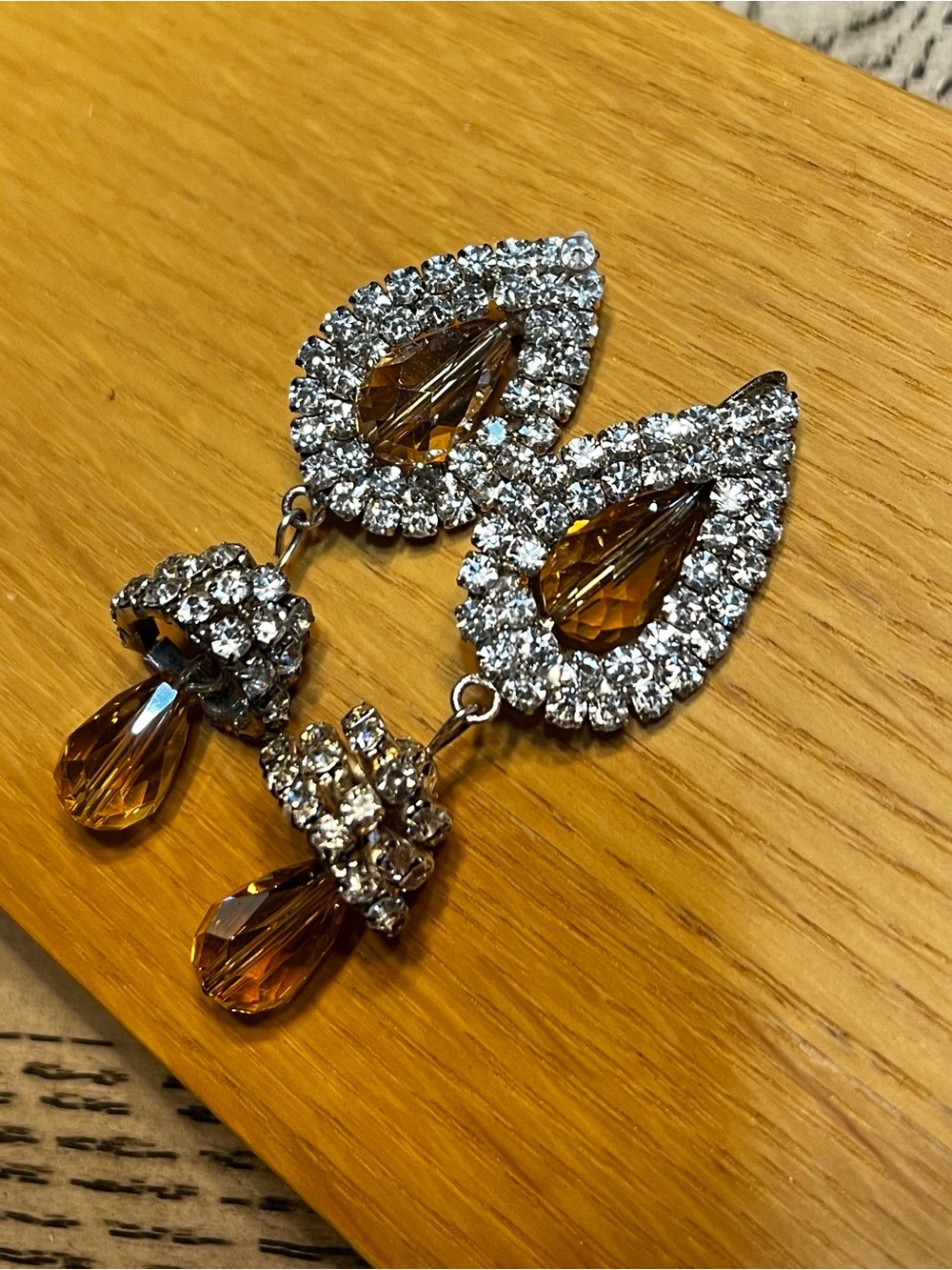 Elegant Amber Teardrop Crystal Dangle Earrings